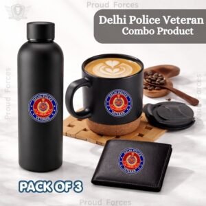 Delhi Police Veteran Premium Combo Pack of 3 – Bottle, Coffee Mug & Leather Wallet