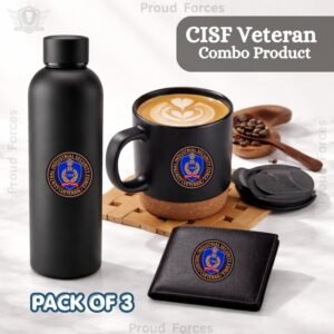 CISF Veteran Premium Combo Pack of 3 – Bottle, Coffee Mug & Leather Wallet
