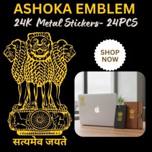 Premium Quality 24K Gold Plated Ashoka Emblem Metal Stickers – Pack of 24