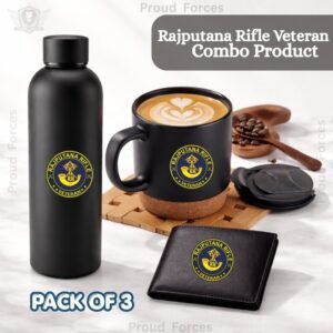 Rajputana rifle veteran Premium Combo Pack of 3 – Bottle, Coffee Mug & Leather Wallet