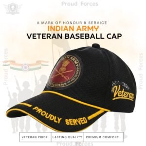 Indian Army Proudly Veteran Baseball Cap (Black Color) - Premium Quality
